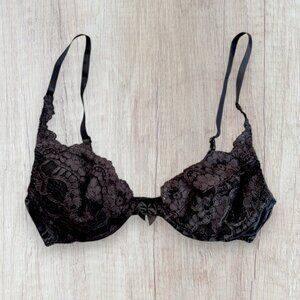 VICTORIA'S SECRET Style 8387 Black Lace Push Up Underwire Vintage 90s Bra 36A